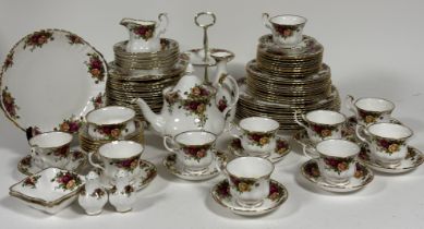 A Large Royal Albert Old Country Roses dinner/tea service comprising, a two-tier cake stand (h-25.