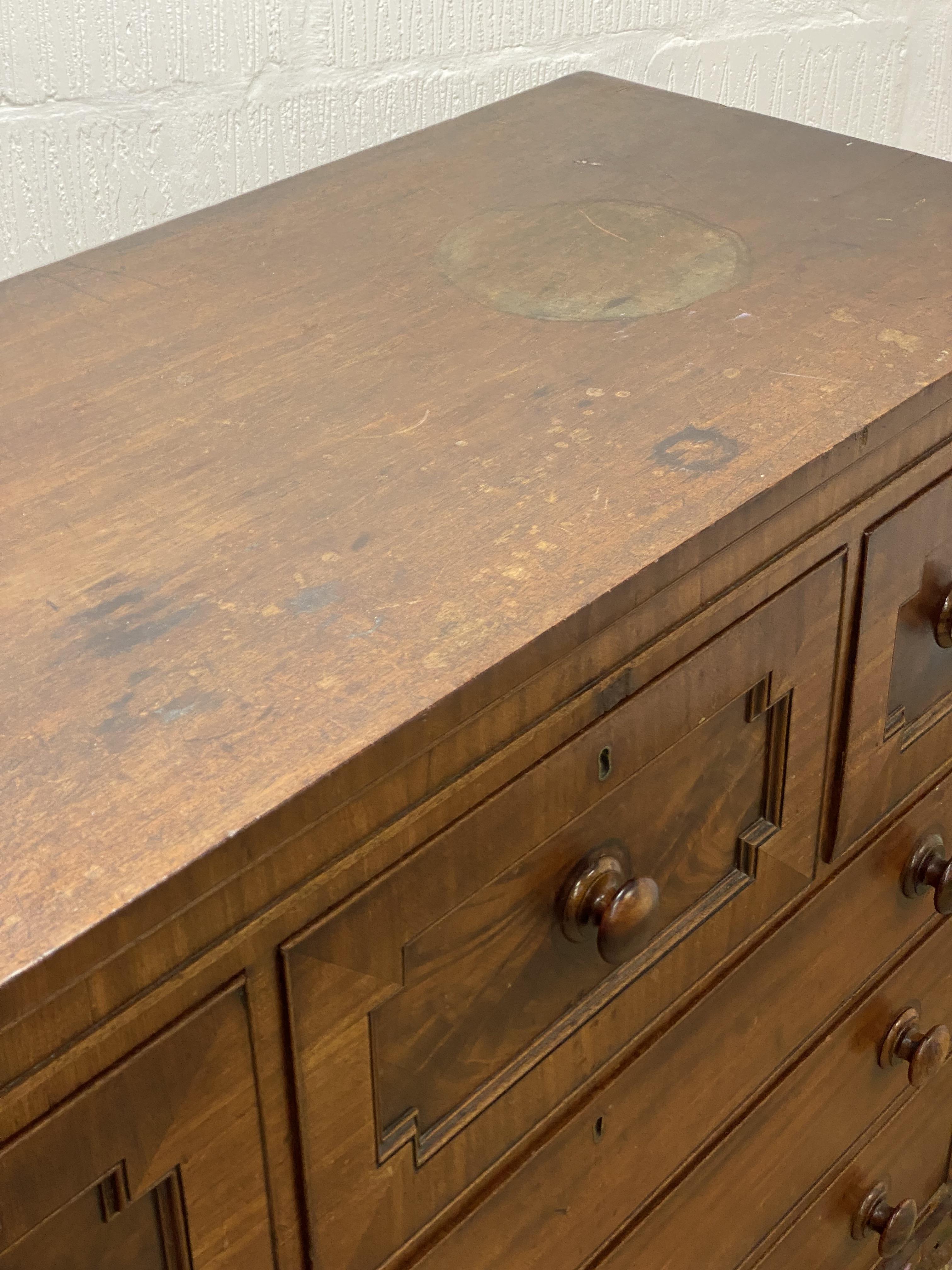 A Scottish Georgian mahogany chest, fitted with three short and three long graduated drawers, raised - Image 2 of 2