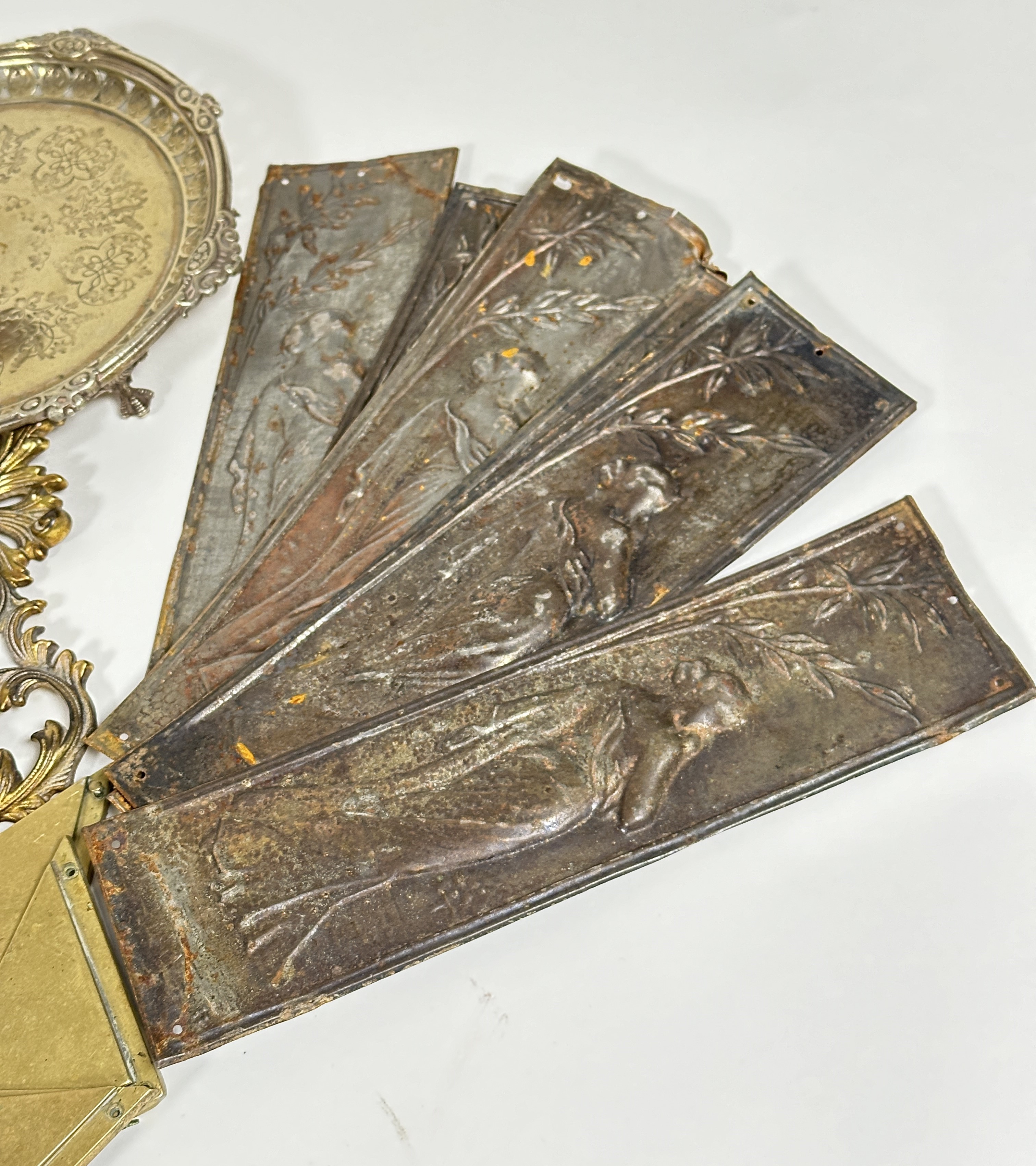 A collection of treen, brass and plated items to include, a pewter quart tankard, four brass blotter - Image 2 of 5