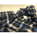 A pair of Scottish Ballantyne Ray, blue, grey and black checked/tartan weaved wool throws. (100%