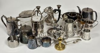 A large collection of Epns ware to include a chamber candle stick, hotel ware tea, coffee, hot water
