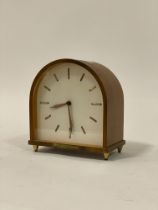 A vintage 1980's teak cased dome top mantel clock, the white dial with baton markers, eight day twin