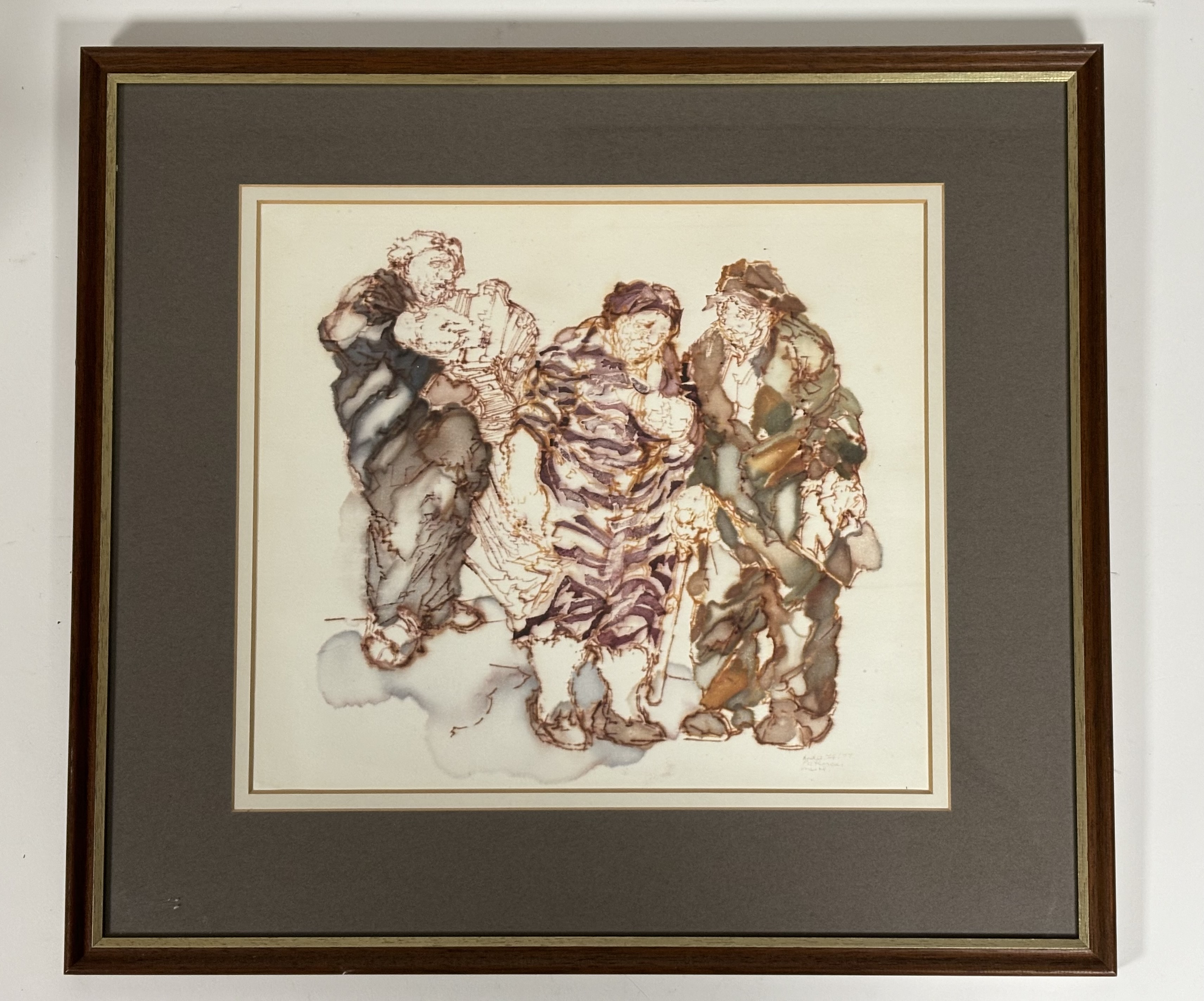 Anda Paterson RSW RGI (Scottish 1935-2022), Group of people at the marked place, mixed media, signed