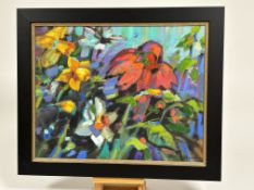 Lief Ostlund (Canadian 1958-), "Garden Flowers", oil on canvas, signed bottom right, artist label