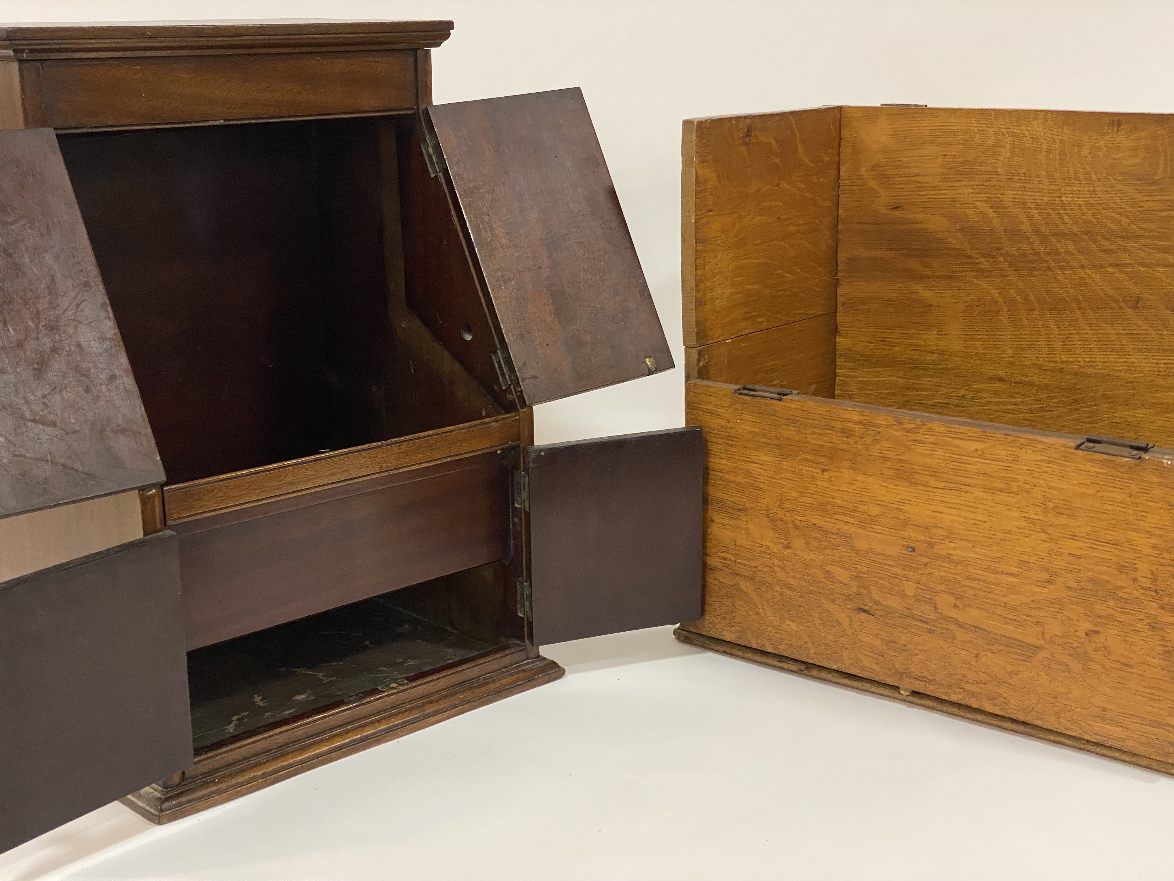 An early 20th century smokers cabinet, four doors opening into a void interior, hinged panel - Image 2 of 2