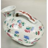 A 19th Chinese Ching porcelain gentleman's table chamber pot with bell mouth and handle to top of