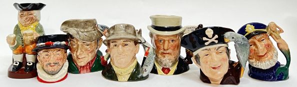 A group of Royal Doulton miniature Toby character jugs including Beefeater, Sir Henry Doulton,