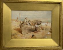 Miles Birket Foster RSW (British 1825-1899), Village woman in a docked fishing boat, watercolour,