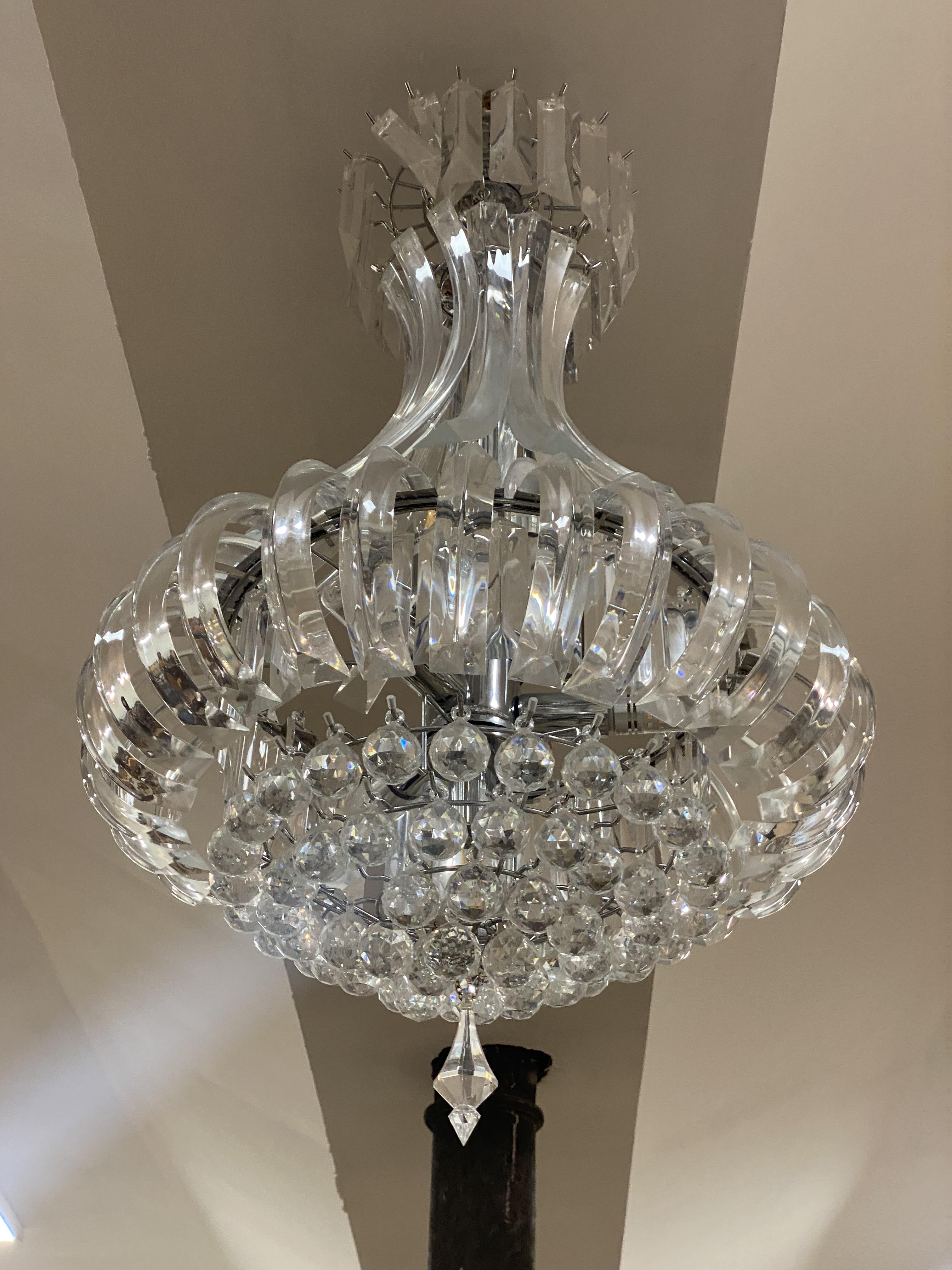 A pair of contemporary chandeliers in the Belle Epoch style, with acrylic lustre drops and five - Image 3 of 3