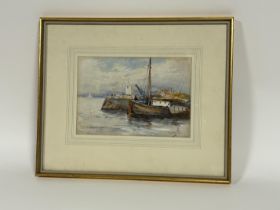 James McMaster (Scottish 1856-1913), Boat docked at port, watercolour, signed bottom left,