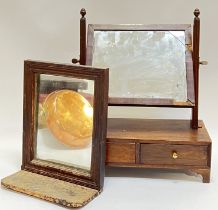 A veneered dressing table mirror with two draw compartments (a/f, h- 41cm, w- 35cm), together with a