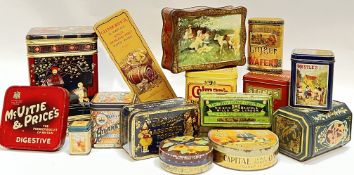 A collection of vintage tins, mainly confectionary/biscuits, including a Glenmorangie whisky tin,