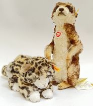 A Steiff 'Mungo' mohair meerkat stuffed animal (complete with tags, h- 32cm), together with a Steiff