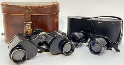 A pair of military WWII era Zeisslar binoculars with leather case (inscribed for Quartermaster