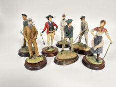 A collection of resin Golf figures including Sporting Legends Edinburgh Young Tom Morris and five