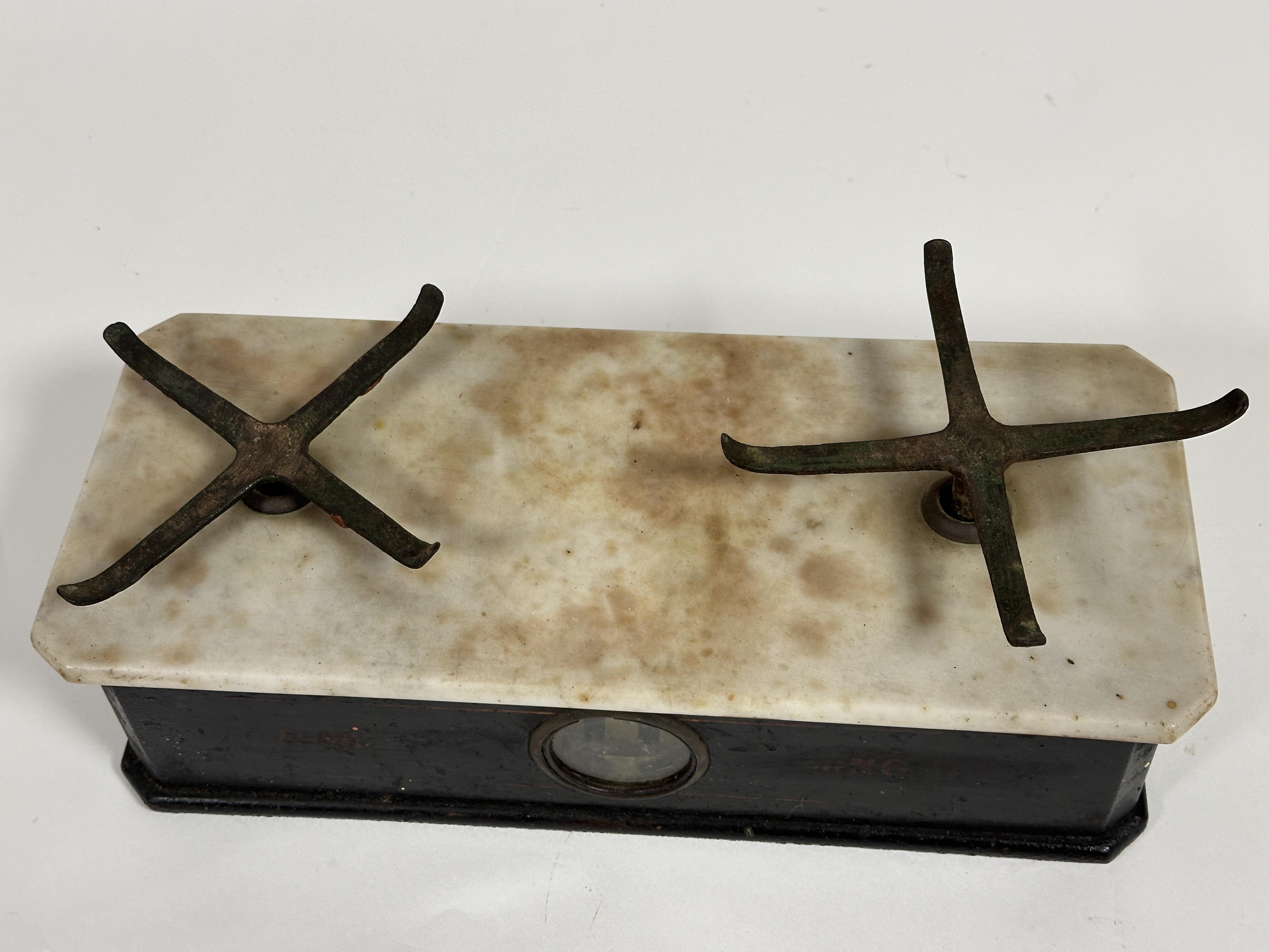 A set 19thc Day & Millward of Birmingham kitchen scales with treen painted base with inset - Image 3 of 3