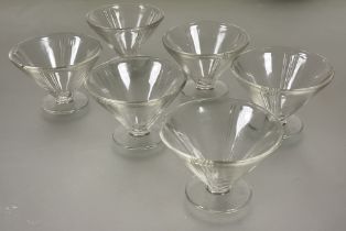 A set of six clear moulded glass Art Deco style sorbet dishes H x 7cm D x 10cm