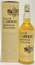 A boxed 26 2/3 fl oz. bottle of Cardhu 12 Year Old Highland Malt Scotch Whisky