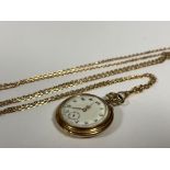 A Swiss 14ct gold lady's open face fob watch, early 20th century, on a 14ct gold belcher-link