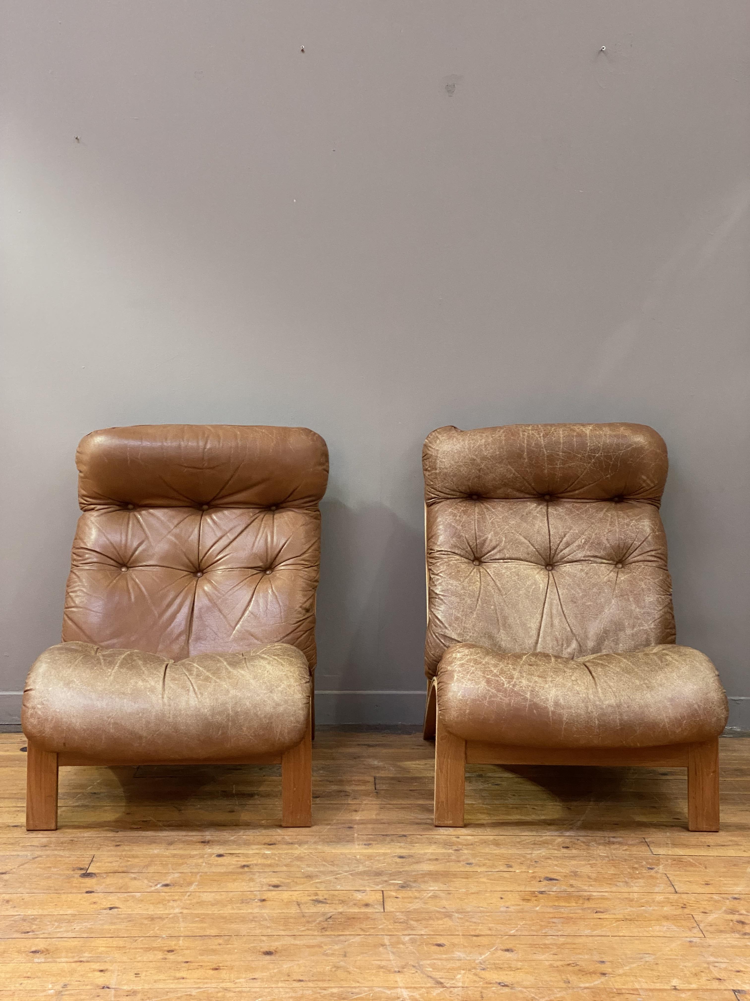 Rybo Rykken, a pair of Scandinavian leather and bentwood chairs, circa 1960's. H90cm, W70cm. - Image 2 of 3