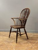 A Thames Valley beech, elm, and ash Windsor elbow chair, 19th century and later, the double hoop,