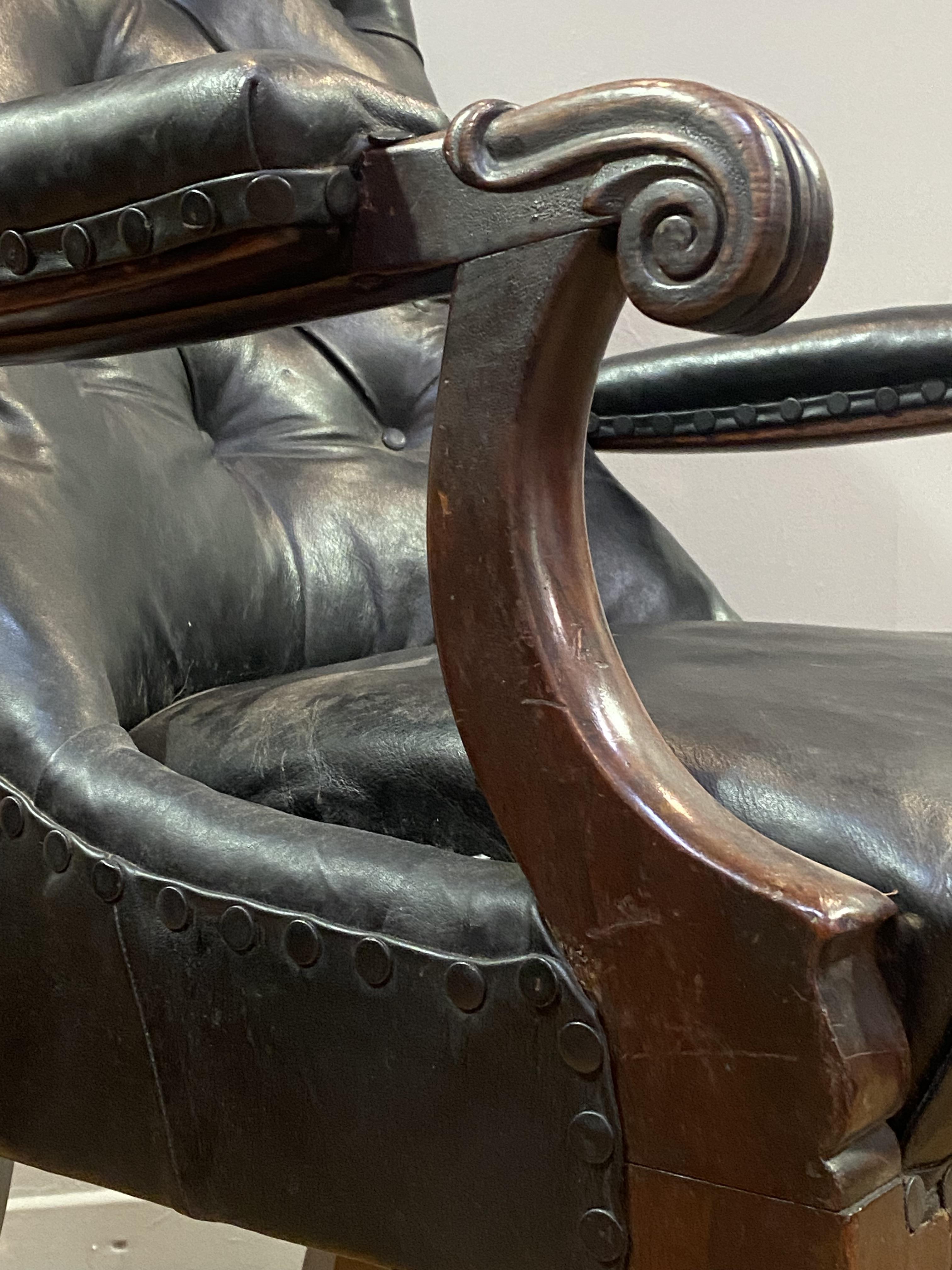 A pair of William IV rosewood library chairs, the button back, seat and elbow rests upholstered in - Image 2 of 2