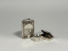 A 19th century yellow metal-inlaid silver cigarette case, Thomas Marsh & Co., Birmingham 1882, the