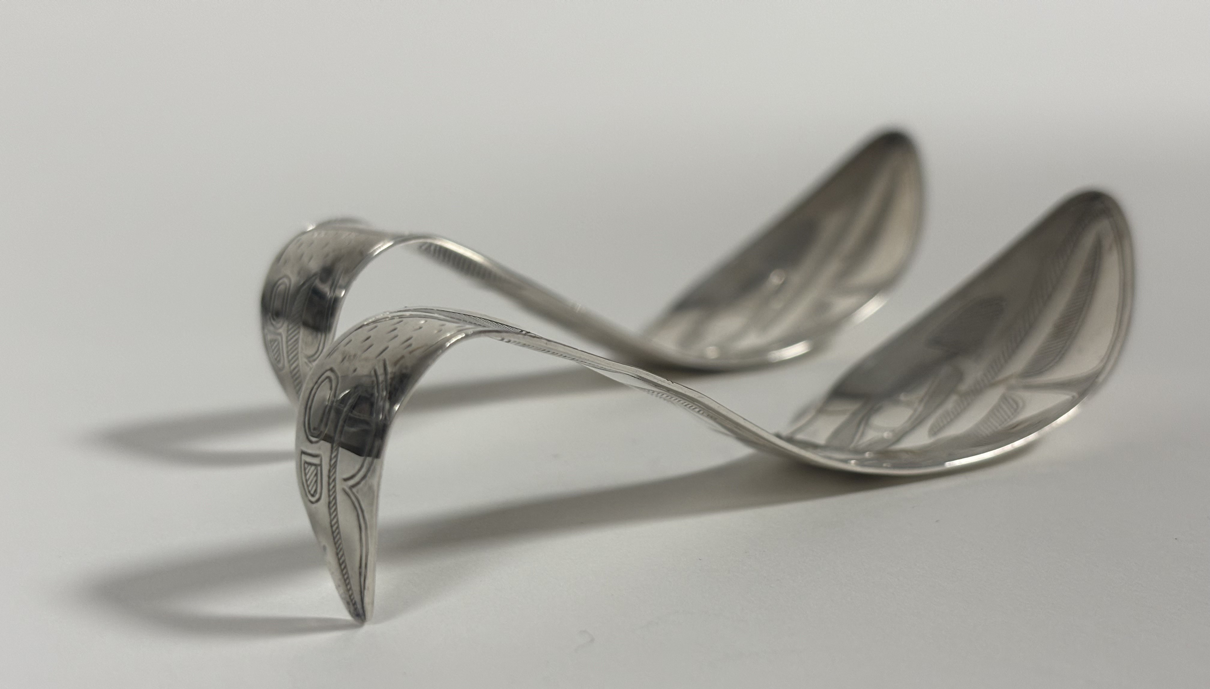 An unusual cased pair of George V silver serving spoons, Robert Tennant & Co., Glasgow 1913, the - Image 2 of 6