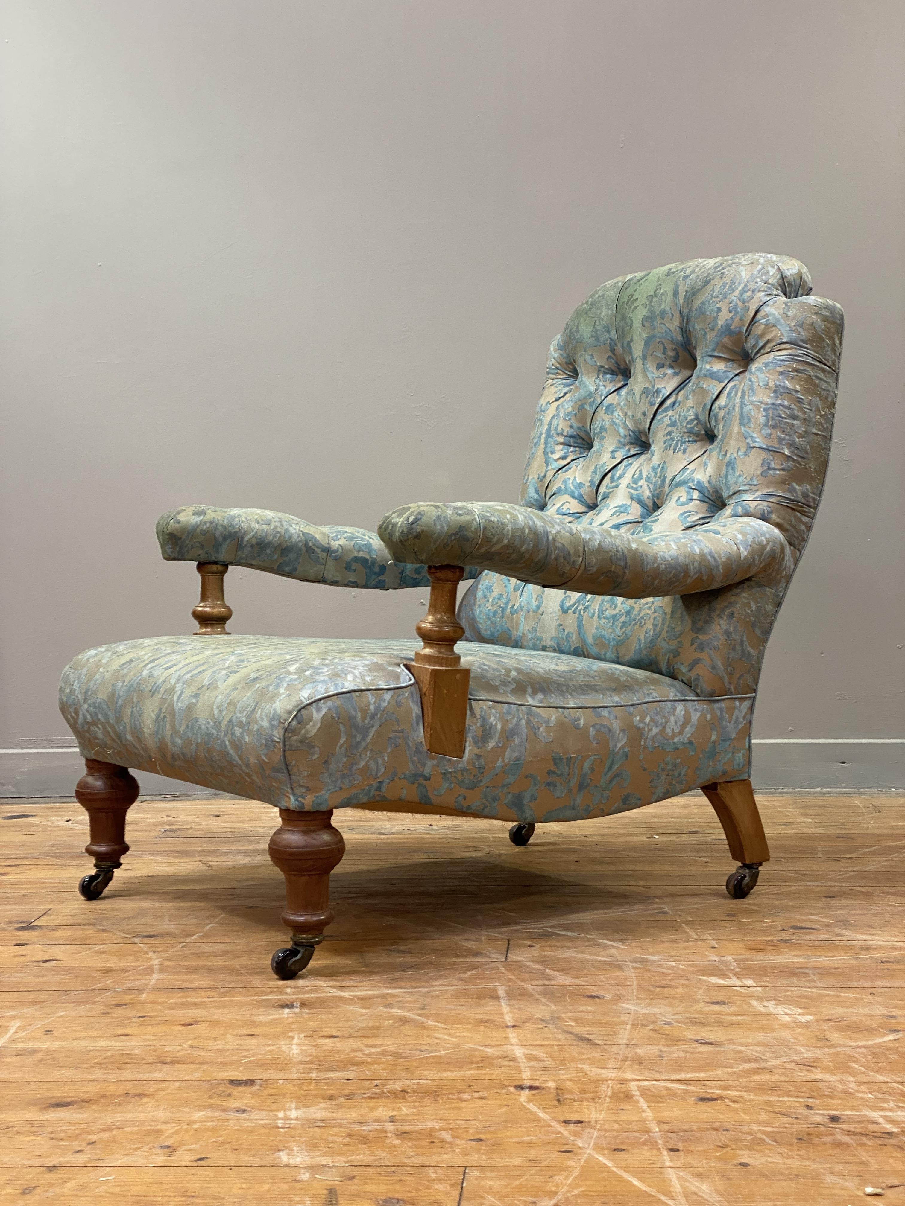 Attributed to James Shoolbred, a Victorian walnut-framed country house open armchair, standing on - Image 2 of 4