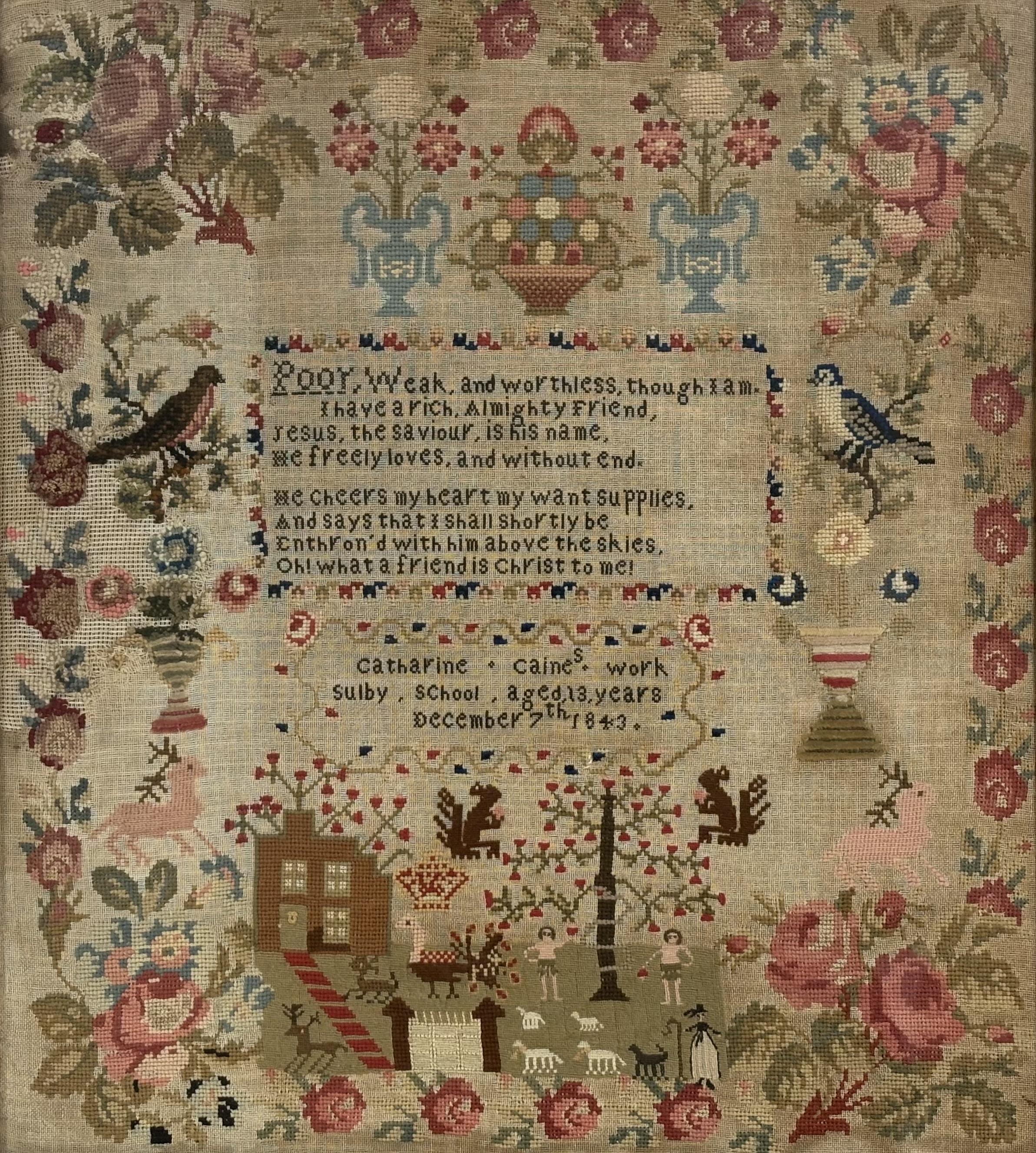 A large early Victorian needlework sampler, Catherine Caine, Sulby School, Aged 13 years, December - Bild 2 aus 2