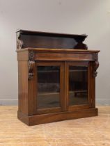 A William IV rosewood chiffonier, the raised back with pierced brass gallery, above a frieze