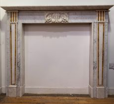 An impressive Carrara and specimen marble fire surround in the Georgian style, composed of period