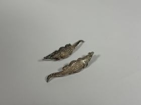 Patrick Mavros, a pair of silver crocodile earrings, stamped marks, post and butterfly fittings (one