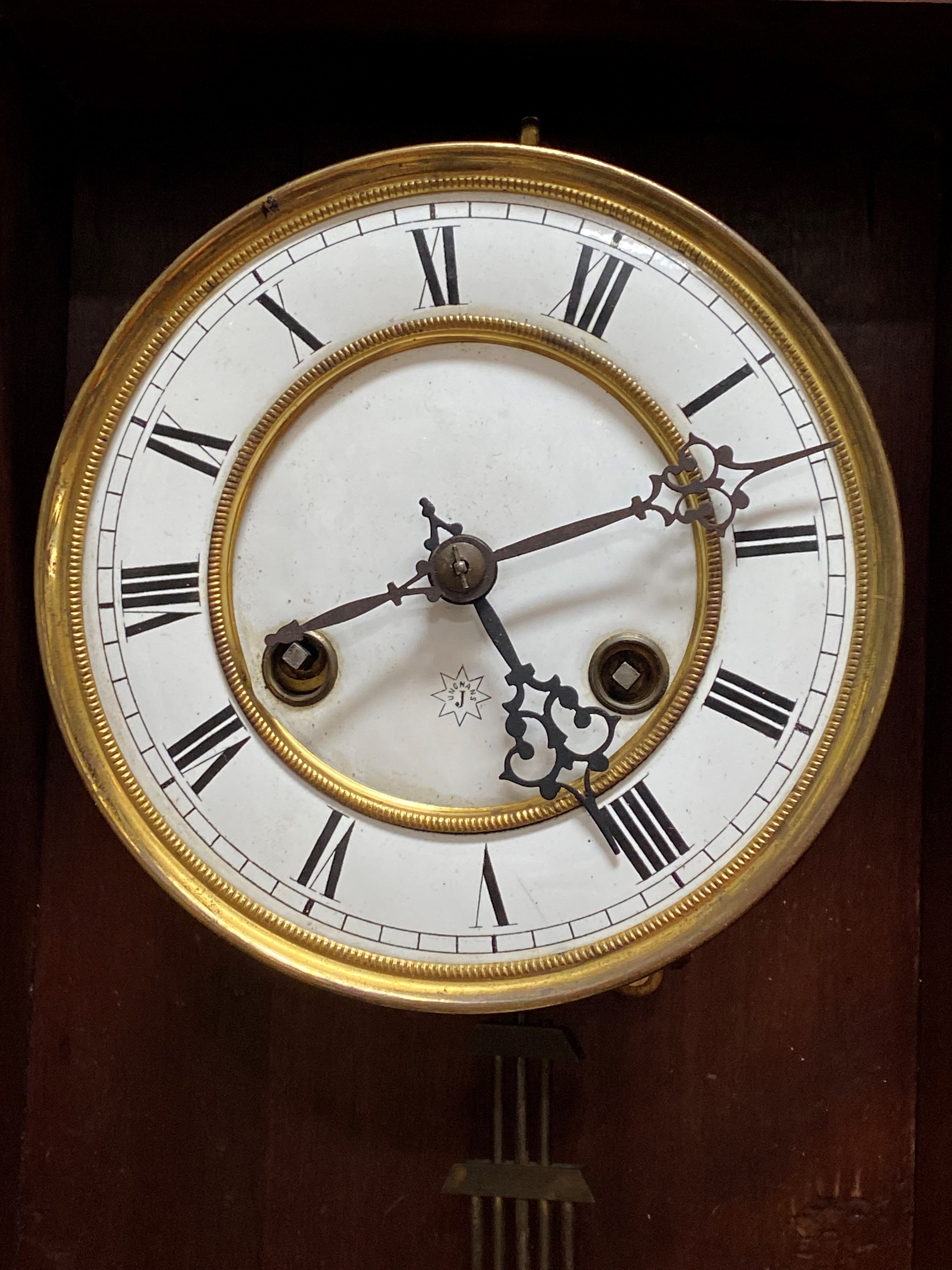 A Junghans Vienna type regulator wall clock, circa 1860's, the walnut case well-carved with an eagle - Image 2 of 3