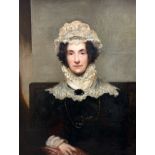 English School, c. 1830, Portrait of a Lady in a Lace Mob Cap, half-length, oil on canvas, in a (