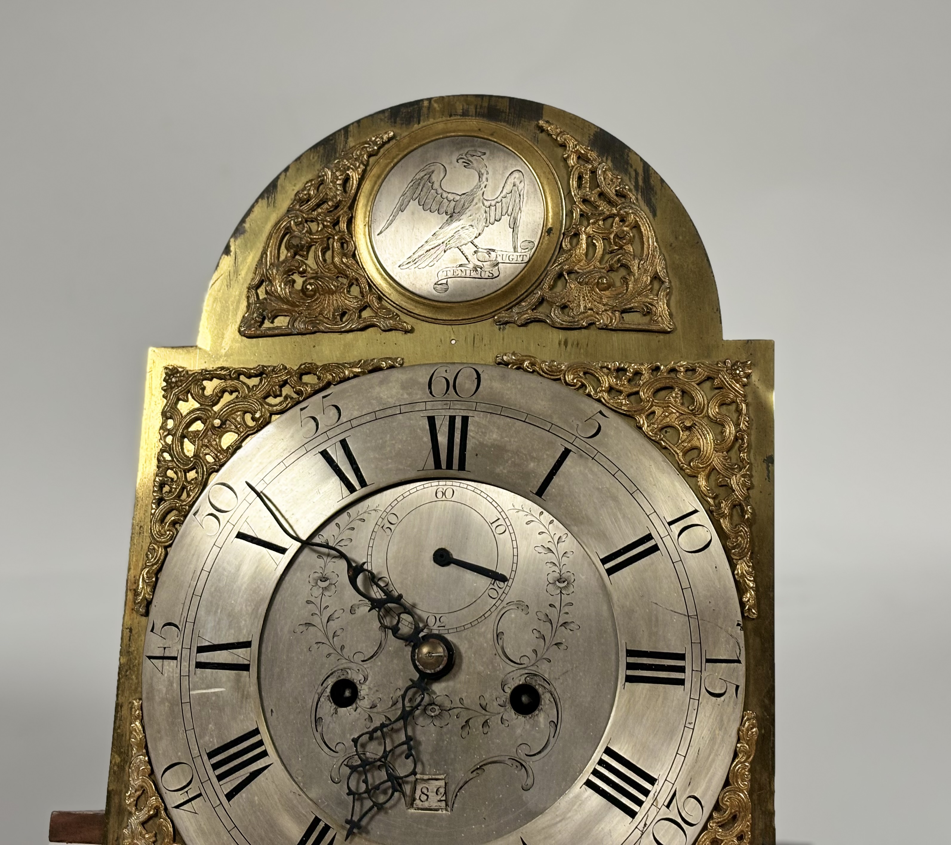A George III longcase clock movement and dial, the arched brass dial with roundel inscribed ' - Image 2 of 3