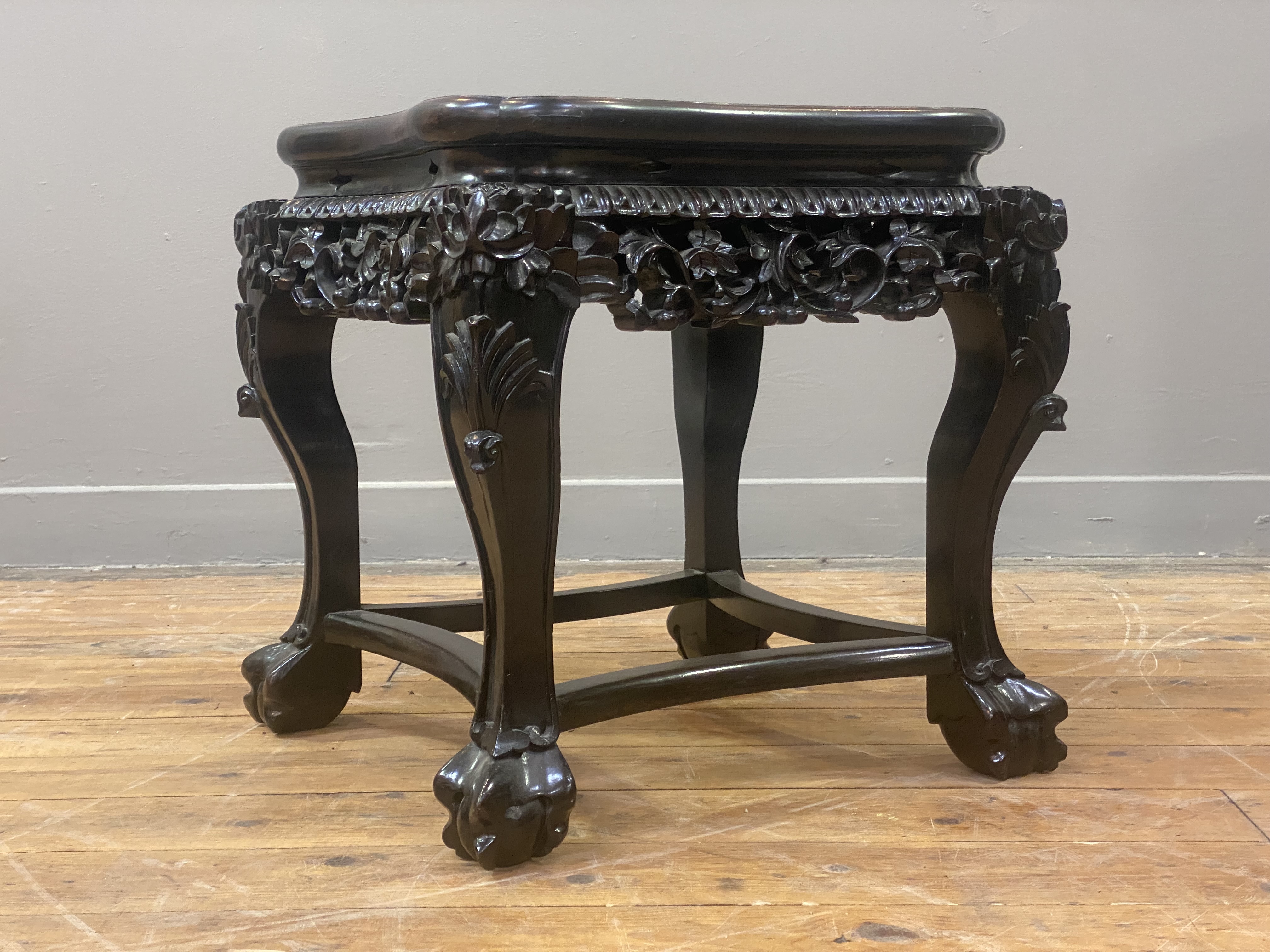 A Chinese stained hardwood jardinière stand, late Qing dynasty, the square top with concave sides - Image 3 of 3