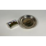 An Edwardian silver studs and cufflinks tray, the well inset with a painted panel of horses and