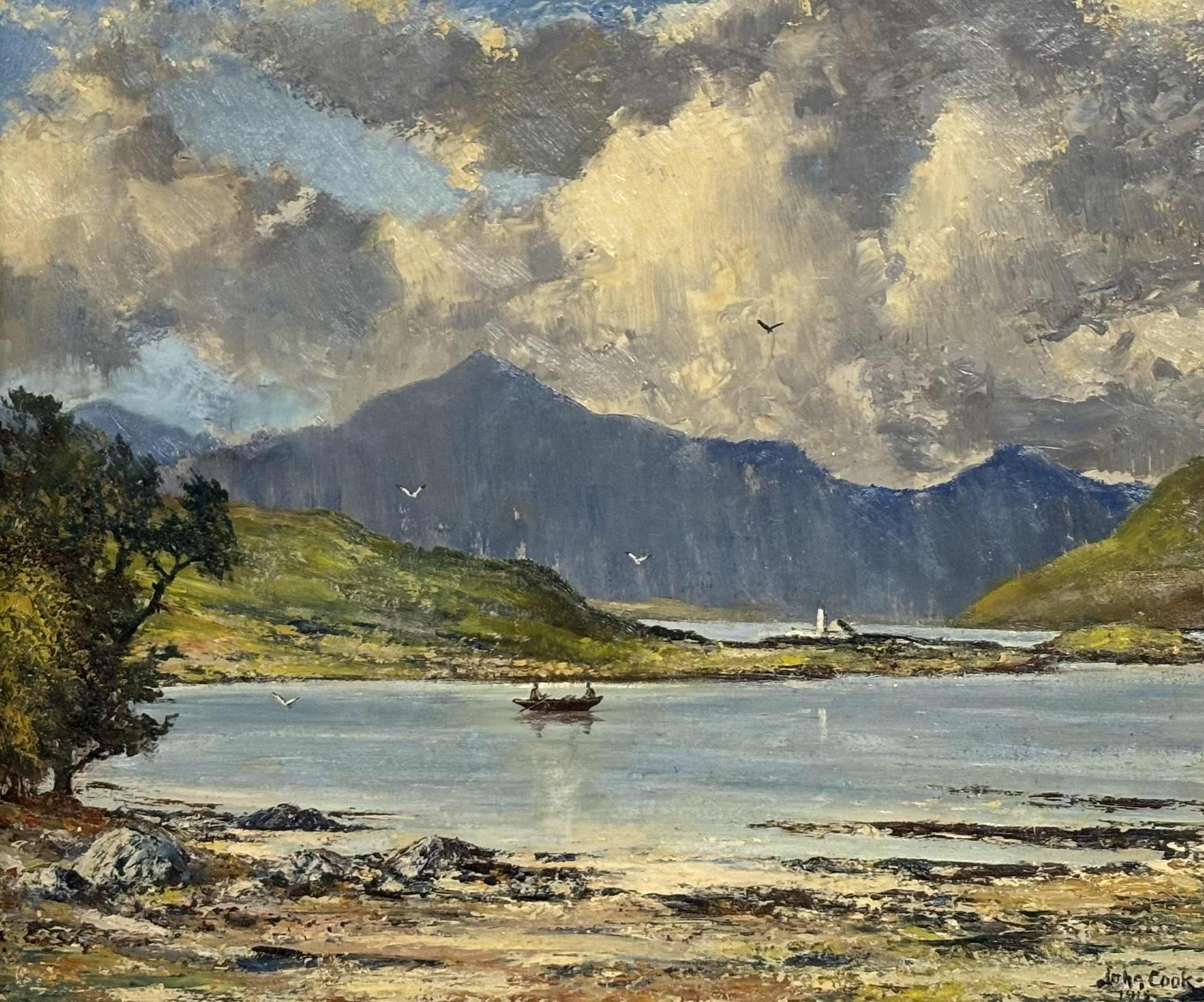 John Cook, R.S.A., R.B.A. (1867-1923), Isle Ornsay (Skye), signed lower right and dated 1915, oil on - Image 2 of 3