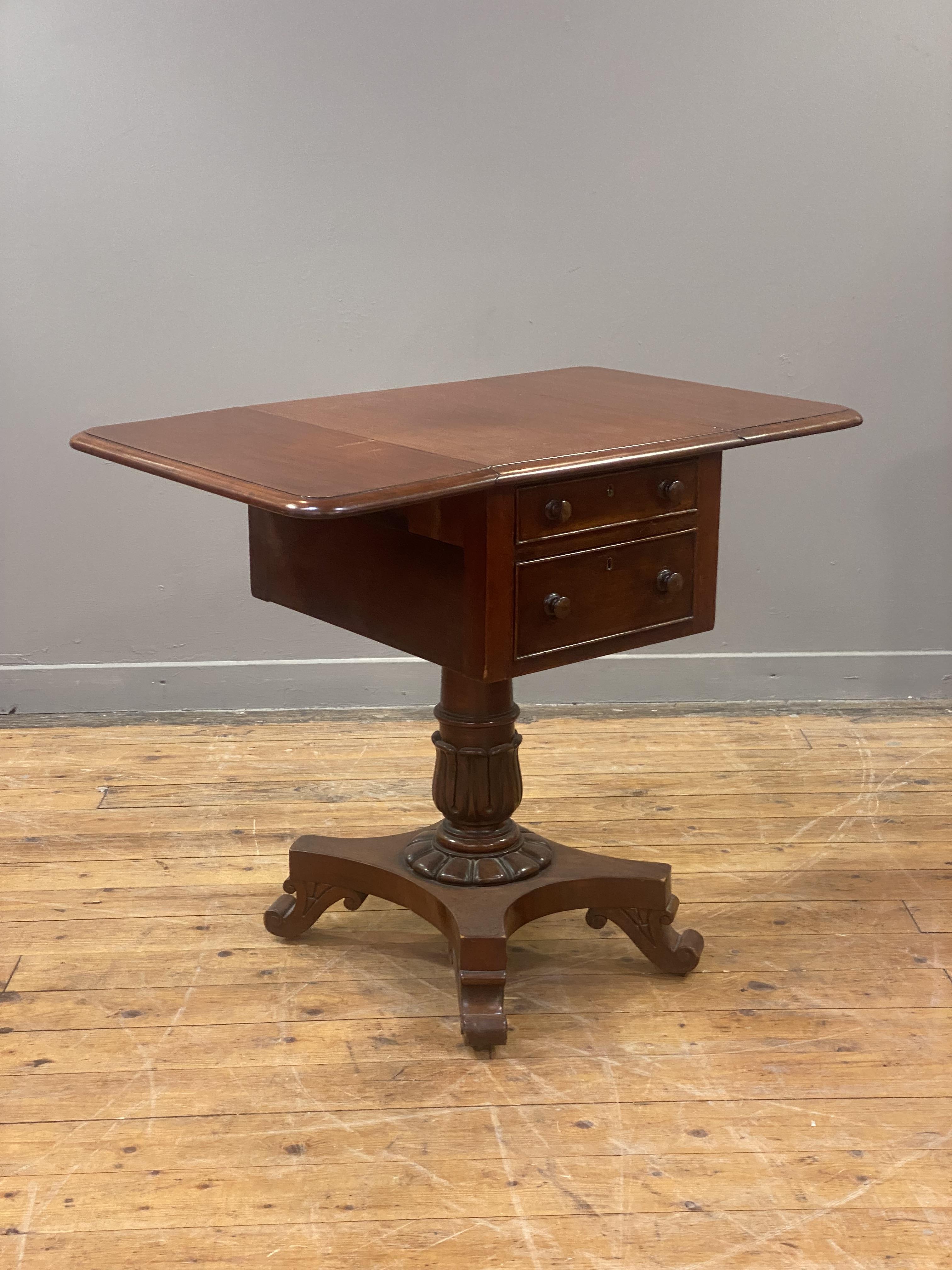 A William IV mahogany sewing table, the top with drop leaf to each side, above two drawers opposed - Image 2 of 3