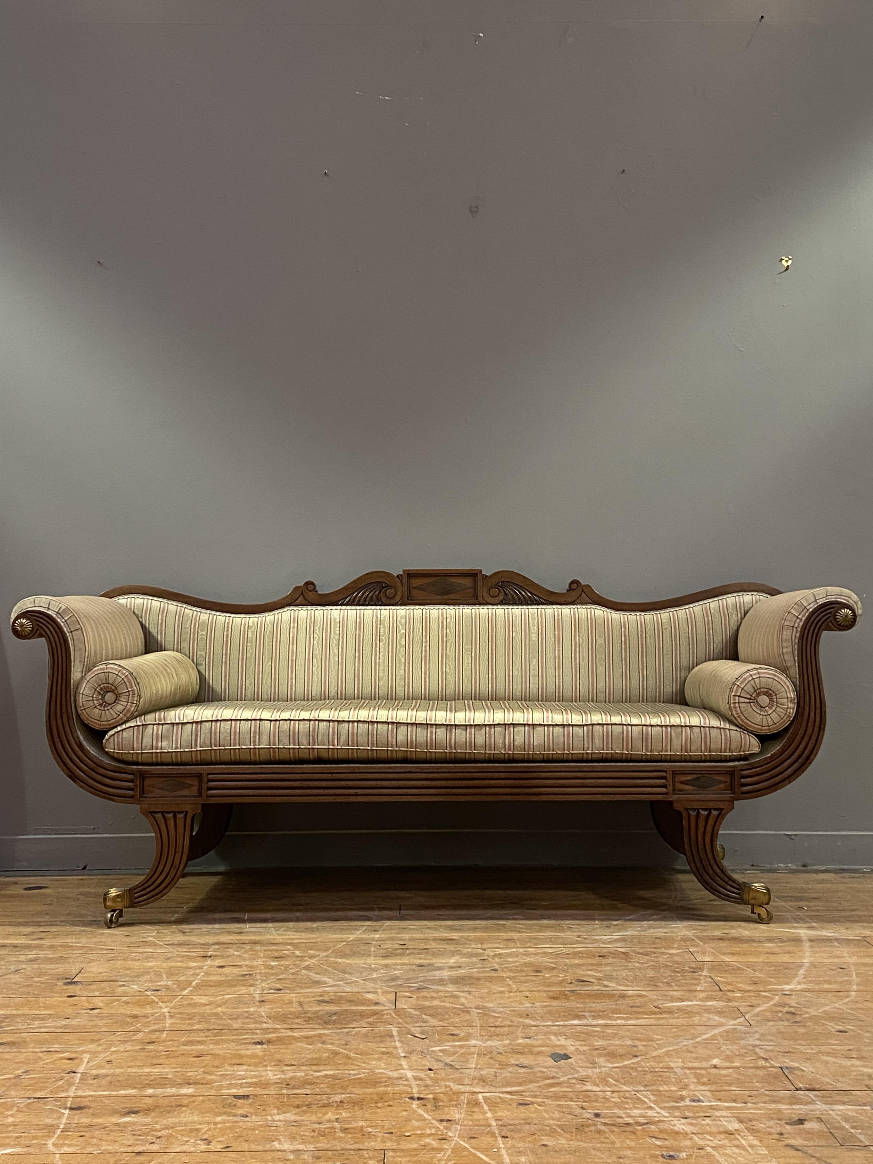 A Regency mahogany framed scroll arm sofa in the manner of William Trotter, the scrolling crest rail - Image 3 of 3