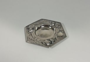 A George V silver dressing table dish, maker's mark WS, Birmingham 1912, in the Arts & Crafts taste,