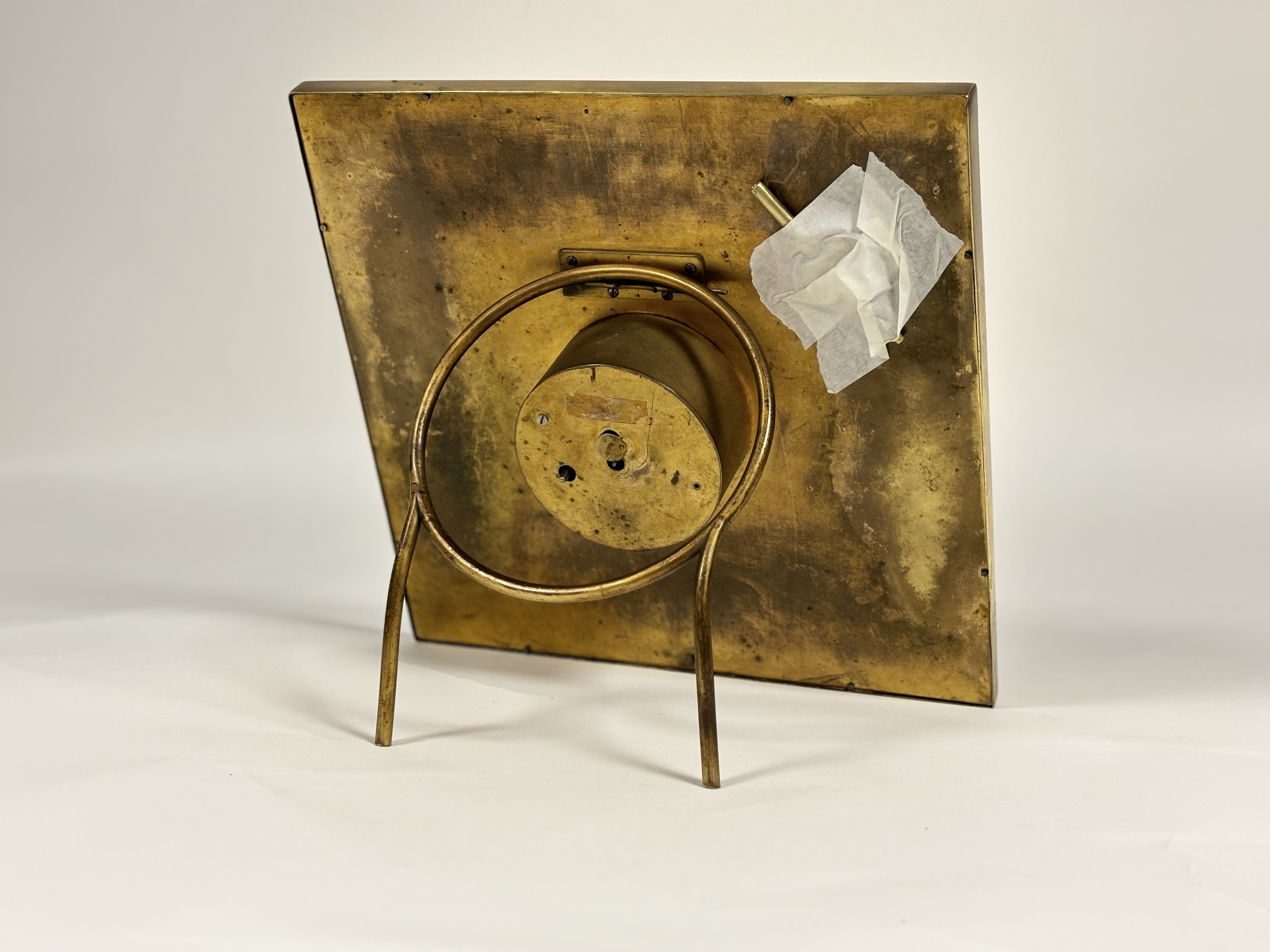 A large French brass-framed easel timepiece clock, early 20th century, the gilt dial with Roman - Image 2 of 3