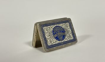 A Continental silver and enamel snuff box, 19th century, of rectangular form, the cover engraved and