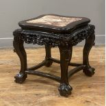 A Chinese stained hardwood jardinière stand, late Qing dynasty, the square top with concave sides