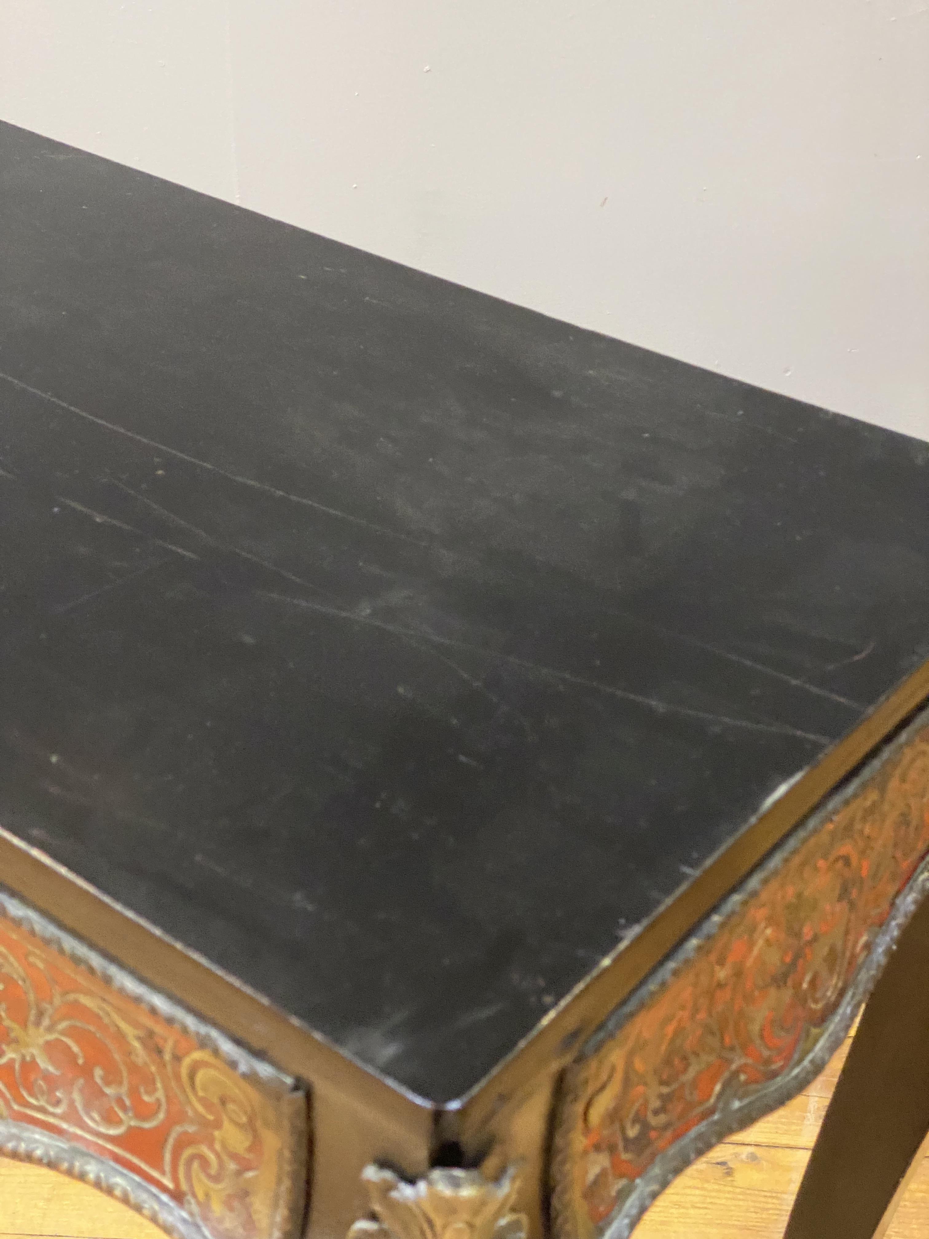 An ebonized and boulle-work side table of rectangular outline, late 19th century, the frieze with - Image 4 of 4