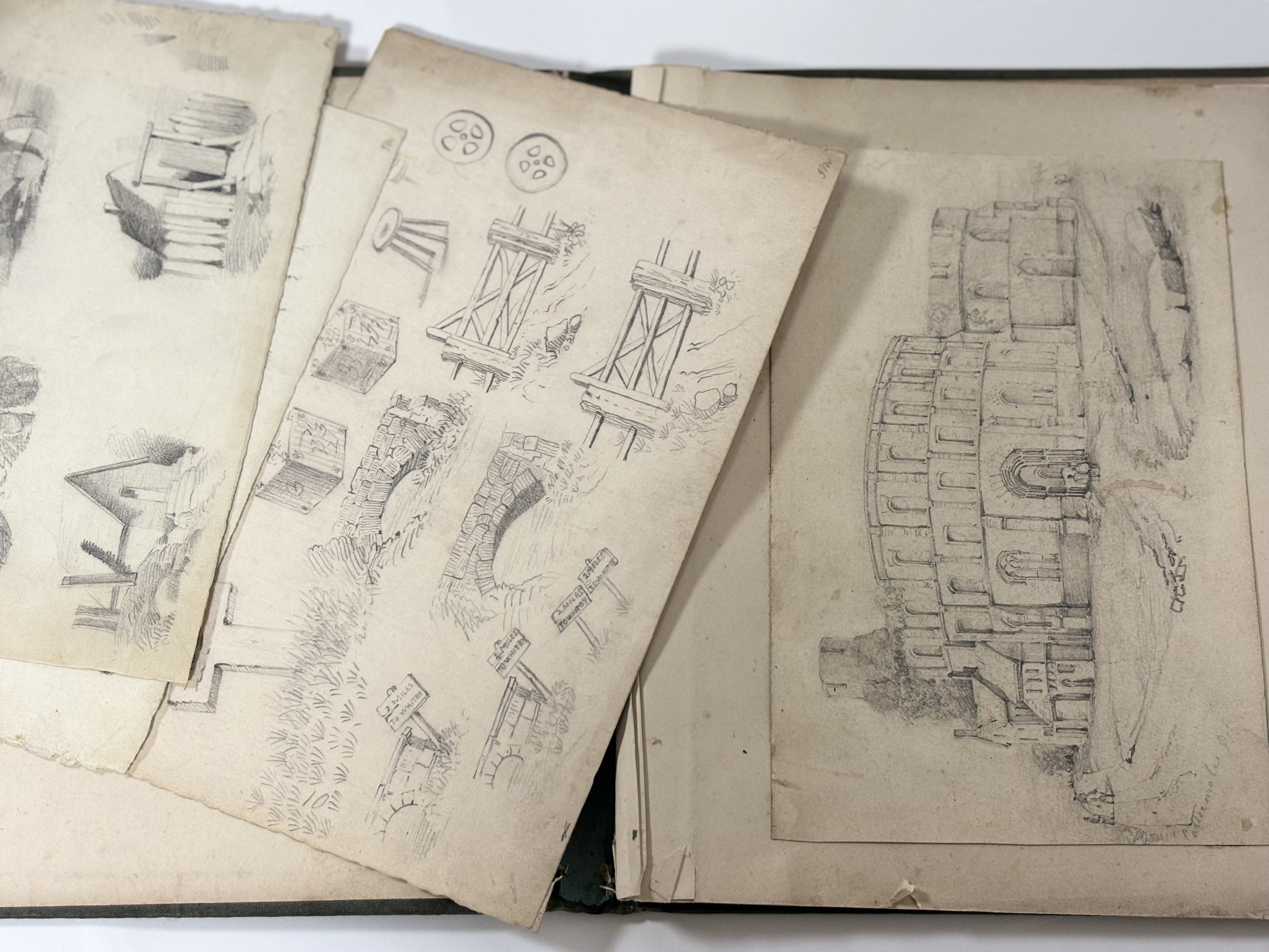 An album containing a quantity of sketches by various hands, 19th century including: Adalbert Johann
