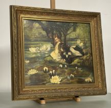 Circle of George Henry R.S.A., R.S.W. (1858-1943), Young Girls with Swans and Water Lilies,