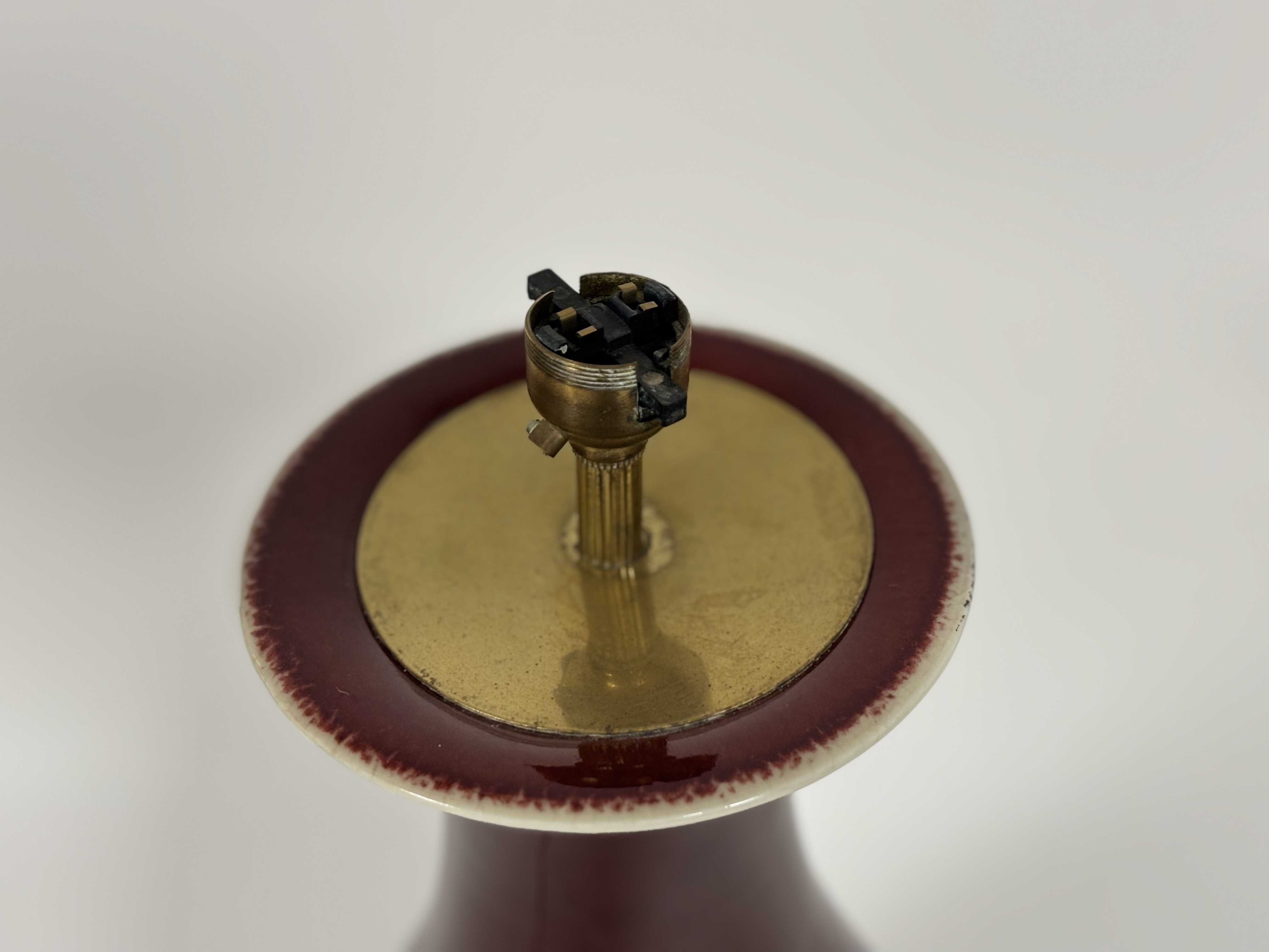 A Chinese porcelain vase in an oxblood glaze, of baluster form, mounted as a table lamp, on an - Image 4 of 5