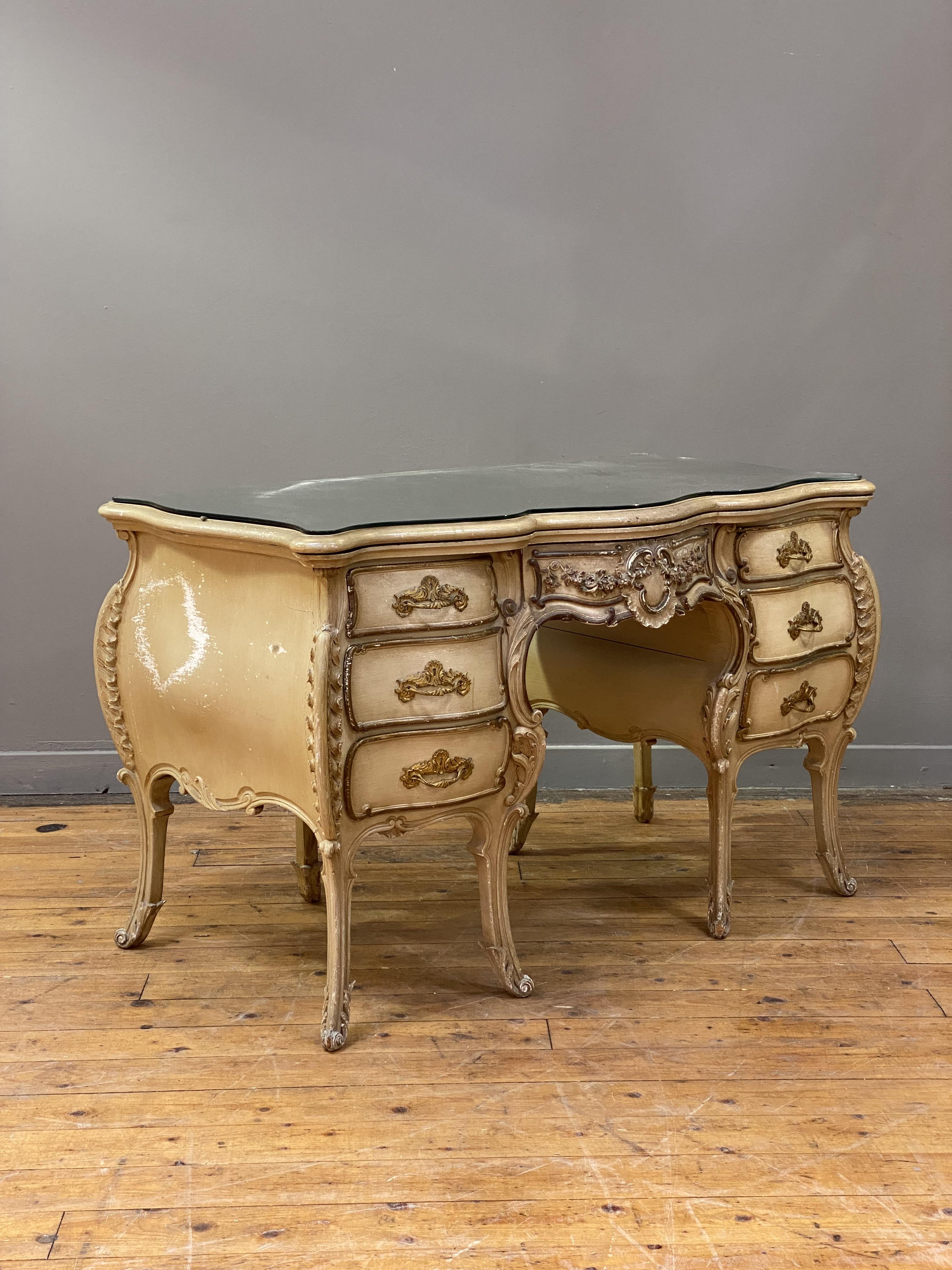 A Neo-Rococo dressing table or desk, late 19th century, cream painted and parcel gilt hardwood, - Image 4 of 5